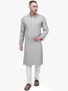 RAJUBHAI HARGOVINDAS Men Grey & White Solid Kurta with Pyjamas