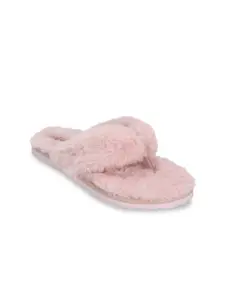 Truffle Collection Women Pink Solid Faux Fur Room Slippers