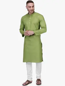 RAJUBHAI HARGOVINDAS Men Green & White Solid Kurta with Churidar