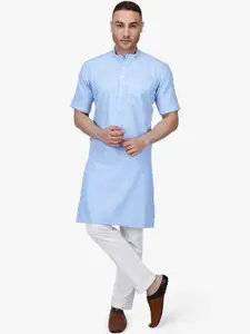RAJUBHAI HARGOVINDAS Men Blue Solid A-Line Kurta