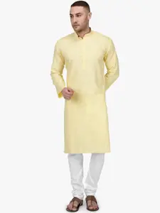 RAJUBHAI HARGOVINDAS Men Cream-Coloured Solid Kurta with Pyjamas