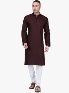 RAJUBHAI HARGOVINDAS Men Brown & White Solid Kurta with Pyjamas