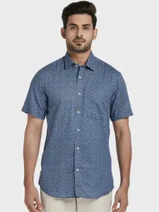 ColorPlus Men Blue Tailored Fit Printed Casual Shirt