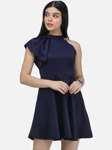 SCORPIUS Women Navy Blue Solid Fit and Flare Dress