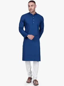 RAJUBHAI HARGOVINDAS Men Navy Blue & White Solid Kurta with Pyjamas