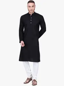 RAJUBHAI HARGOVINDAS Men Black & White Solid Kurta with Pyjamas