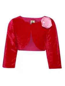 A Little Fable Girls Red Solid Open Front Shrug