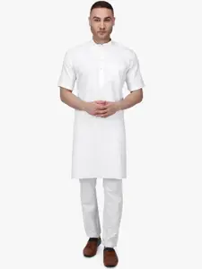 RAJUBHAI HARGOVINDAS Men White Woven Design Kurta