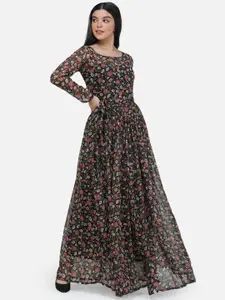 SCORPIUS Black Floral Printed Maxi Dress