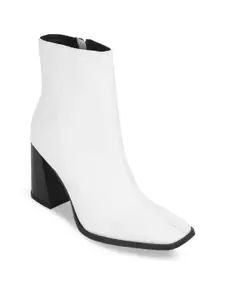 Truffle Collection Women White Solid Block Heeled Boots