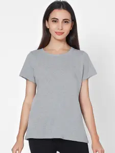 SOIE Women Grey Melange Solid Lounge Tshirt