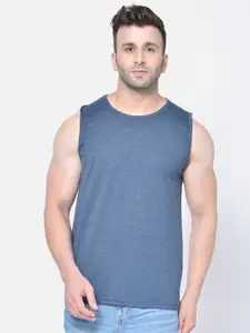 Chkokko Men Blue Solid Round Neck Gym T -Shirt