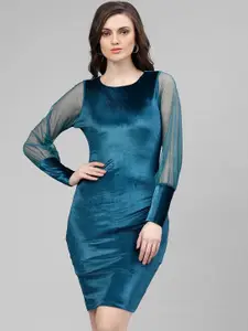 KASSUALLY Women Teal Solid Bodycon Dress
