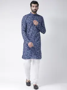 Hangup Men Blue & White Printed Kurta with Churidar