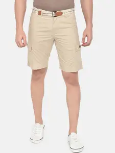 beevee Men Beige Solid Regular Fit Pure Cotton Cargo Shorts