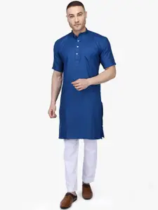 RAJUBHAI HARGOVINDAS Men Navy Blue & White Solid Kurta with Pyjamas