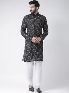 Hangup Men Black & White Printed Kurta with Churidar