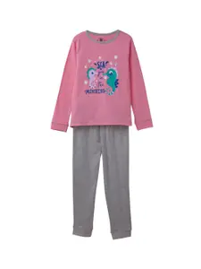 Cub McPaws Girls Pink & Grey Printed Night suit
