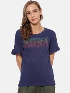 Campus Sutra Women Navy Blue Printed Top