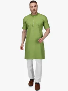 RAJUBHAI HARGOVINDAS Men Olive Green & White Solid Kurta with Pyjamas