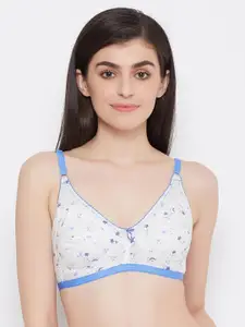 Clovia Women White & Blue Printed Non-Padded Non-Wired Everyday Bra BR0185N18