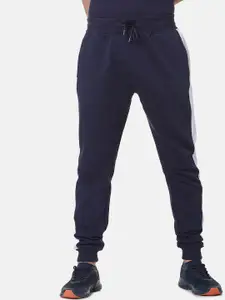 FILA Men Navy Blue & White Solid Straight-Fit Joggers