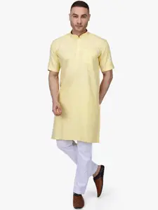 RAJUBHAI HARGOVINDAS Men Yellow & White Solid Kurta with Pyjamas