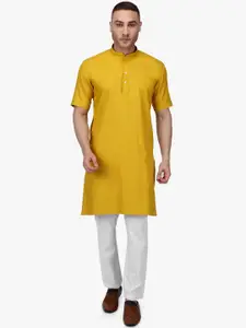 RAJUBHAI HARGOVINDAS Men Yellow & White Solid Kurta with Pyjamas