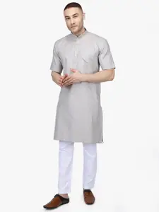 RAJUBHAI HARGOVINDAS Men Grey Solid Kurta with Pyjamas