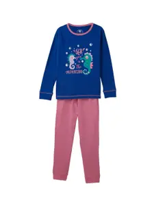 Cub McPaws Girls Blue & Pink Printed Night suit