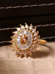 ANIKAS CREATION Gold-Plated White American Diamond Studded Handcrafted Finger Ring