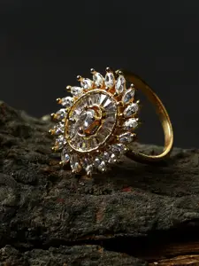 ANIKAS CREATION Gold-Plated & White American Diamond Studded Handcrafted Finger Ring
