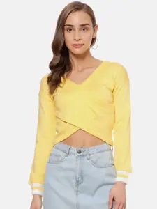 Campus Sutra Women Yellow Solid Wrap Crop Top