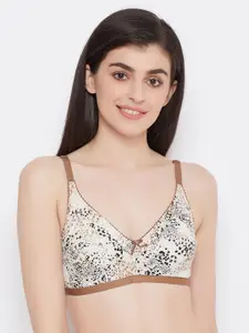 Clovia Beige & Brown Printed Non-Padded Non-Wired Everyday Bra-BR0185W24