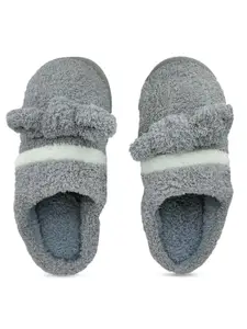 Pampy Angel Women Grey & Off-White Solid Fur Room Slippers