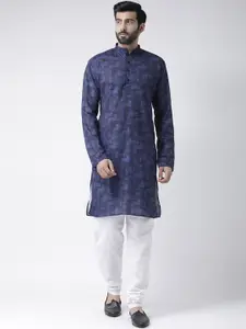 Hangup Men Blue Printed Kurta with Pyjamas