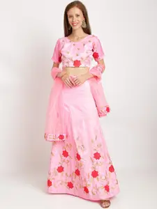 Silk Bazar Women Pink & Gold-Coloured Embroidered Semi-Stitched Lehenga & Unstitched Choli With Dupatta
