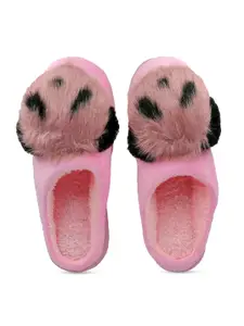 Pampy Angel Women Pink & Black Panda Fur Room Slippers