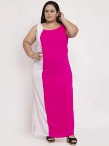Flambeur Women Pink & White Colourblocked Maxi Dress