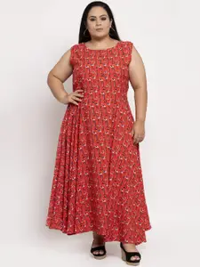 Flambeur Women Red Printed Plus Size Maxi Dress