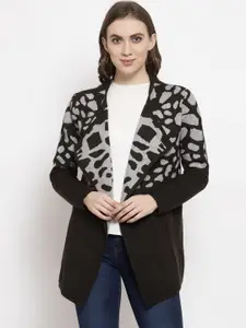 Gipsy Women Black Printed Acrylic Cardigan Sweater