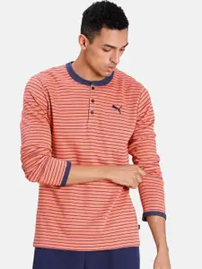 Puma Men Orange Striped Sweatshirt