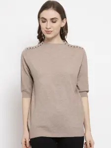 Gipsy Women Brown Solid Pullover Acrylic Sweater