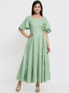Indian Virasat Women Green Printed Maxi Dress