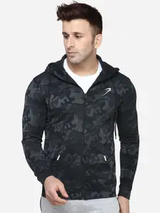 FUAARK Men Black Grey Camouflage Sporty Jacket