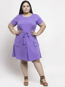Flambeur Women Purple Solid Fit and Flare Plus Size Dress