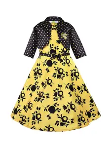 Wish Karo Girls Yellow Floral Printed Maxi Dress With Jacket