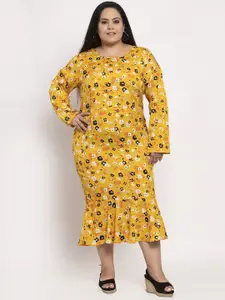 Flambeur Women Yellow Printed Sheath Dress