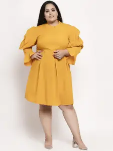 Flambeur Women Yellow Solid Fit and Flare Dress