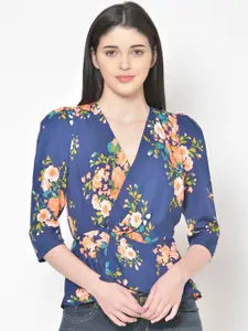 Cation Women Blue Floral Printed Top